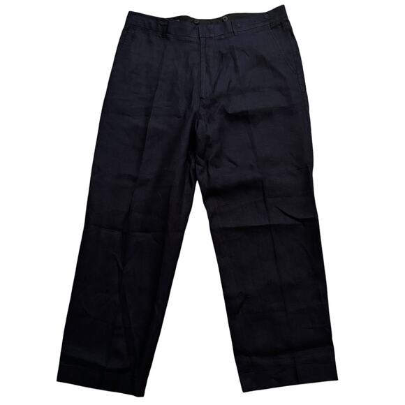 J. Peterman Company Men Flat Front Linen Cuffed Pants Size 38x28 Navy Blue - Picture 1 of 5